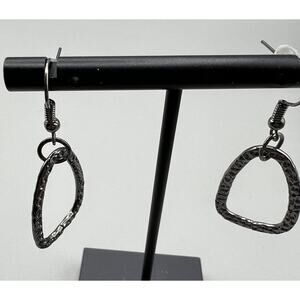 Jewelry Earrings Dangle Silver tone Hammered Rounded Triangle 1.5" Hook Silicon